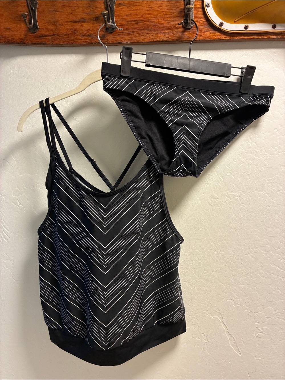 Athleta Black & White Striped Women's Swim Bottom & Top